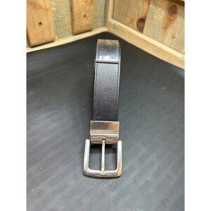 Mens Fossil Reversible Black/Brown Leather Belt With Silver Buckle